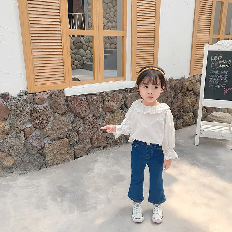 

Girl's Shirt Long Sleeve Cotton top Autumn New Kid's Doll Korean Version Children's Girls white Blouse Kids Long Sleeve shirt