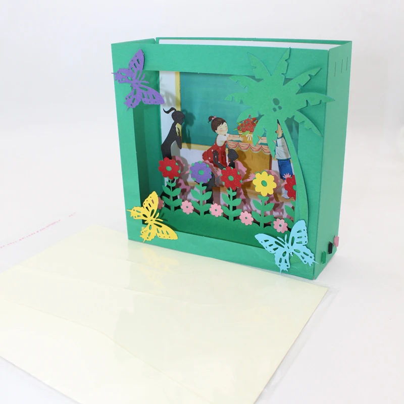  3D Laser Cut Handmade Cartoon Offer Flowers Students Paper Invitation Greeting Card PostCard Box Te - 4000336867974