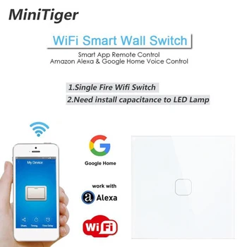 

Minitiger EU/UK WIFI Smart Touch Switch APP Wireless Remote Light Wall Switch Crystal Glass Panel Works With Alexa / Google Home