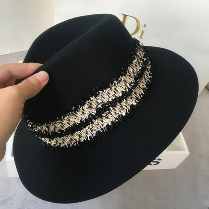 Новая модная белая шерстяная фетровая шляпа с широкими полями, зимняя дамская шляпа-колокол, женская шляпа-котелок для свадебного торжества