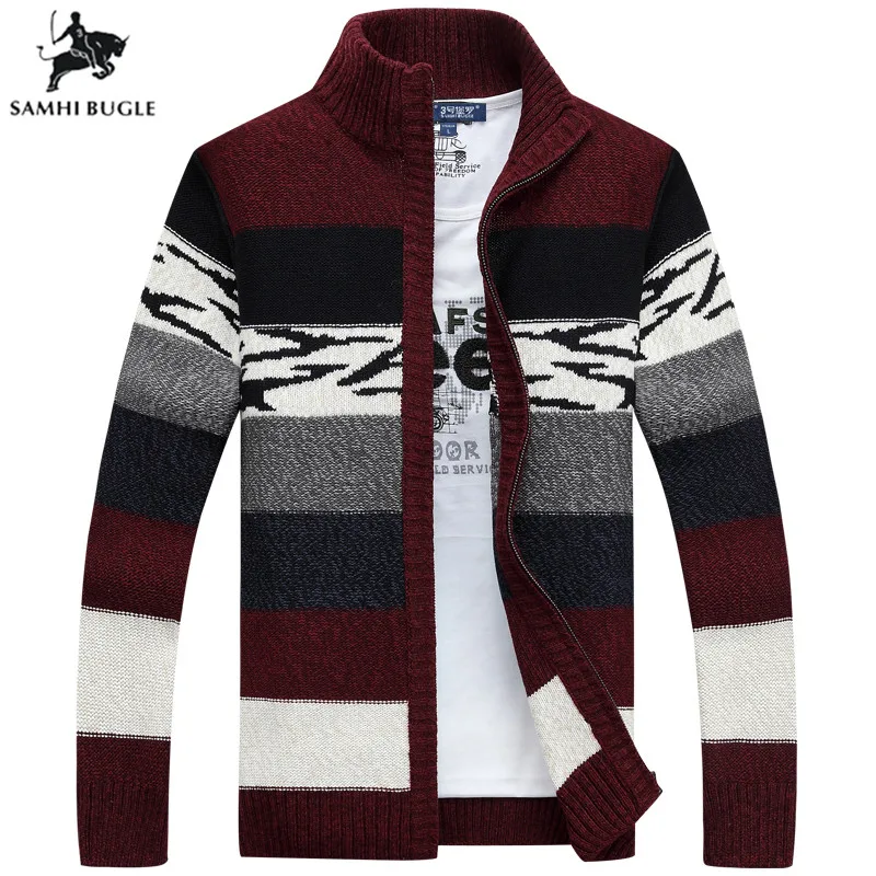 Мужской вязаный свитер SAMHIBUGLE зимний шерстяной с воротником|cardigan male|men knitted sweatermale