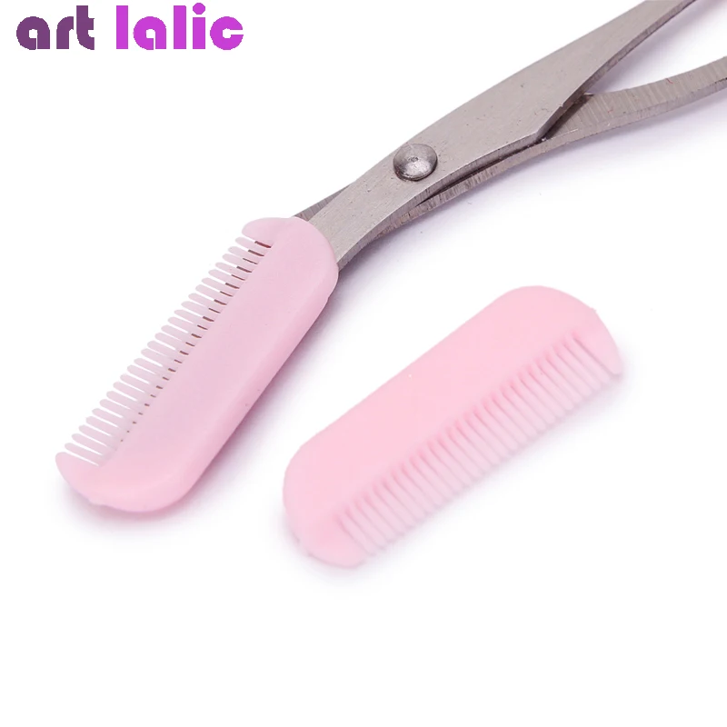 Pink Eyebrow Trimmer with 2 Comb, Facial Hair Removal, Grooming Shaping Shaver, Cosmetic Makeup Accessories, 1Pc