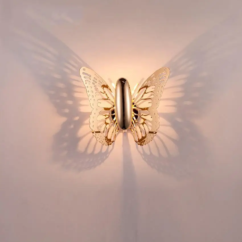 

Creative LED Wall Lamp Butterfly Lampshade Projection Shadow Wall Lights Gold Butterfly Wall Sconce for Home Cafe Sconce Fixture