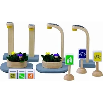 

Set of roadside lamps and signs