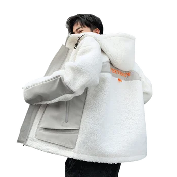 

2020 lambs cotton coat men's fashion brand plush jacket cotton jacket men's winter warm padded jacket