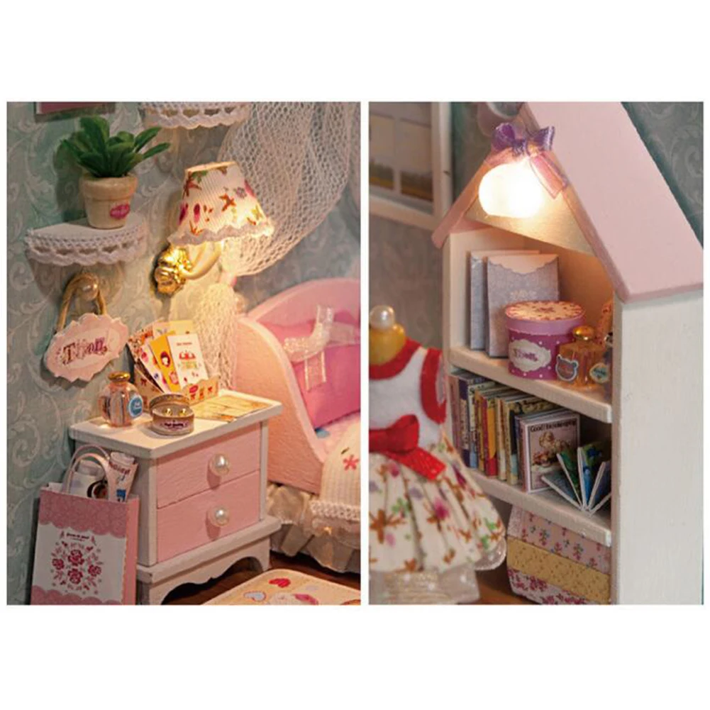 Миниатюра ручной работы светодиодный кукольный домик мебель DIY модель с крышкой игрушка детский подарок мини-дом игрушки для детей Рождество