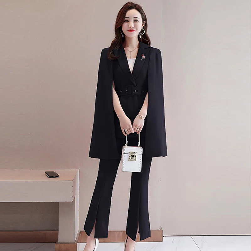 Режим herfst Lente nieuwe vrouwen mantel jasje набор herfst темперамент micro-hoorn wijde pijpen broek negen broek twee stuk