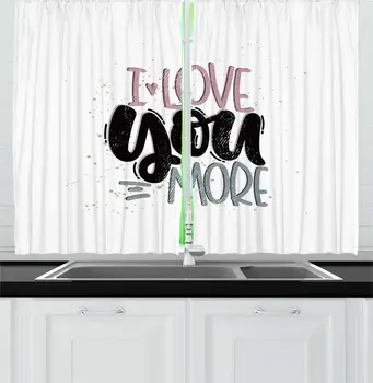 

White Multicolor I Love You More Kitchen Curtains Graphical Drawn Multicolored Grunge Valentine Related Inscription for Kitchen