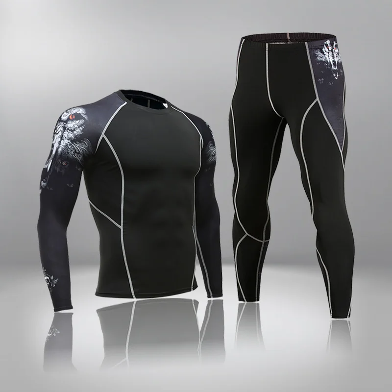 2021 New Men's Compression Set Running Tights Workout Fitness Training Tracksuit Long Sleeves Shirts Sport Suit Rashgard Kit 4XL