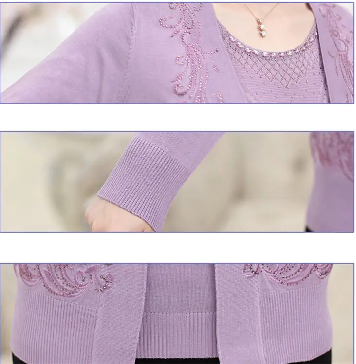 Fashion 2020autumn winter female plus size cardigans mother two piece set blusa tricot middle-aged women knitting sweater S1141