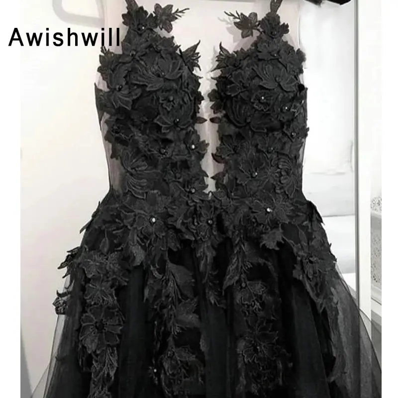 Черные длинные платья для выпускного вечера для Женщин Кружевной вышитый бисером Тюль A Line Sheer Back формальное платье сексуальное Африканское вечернее платье
