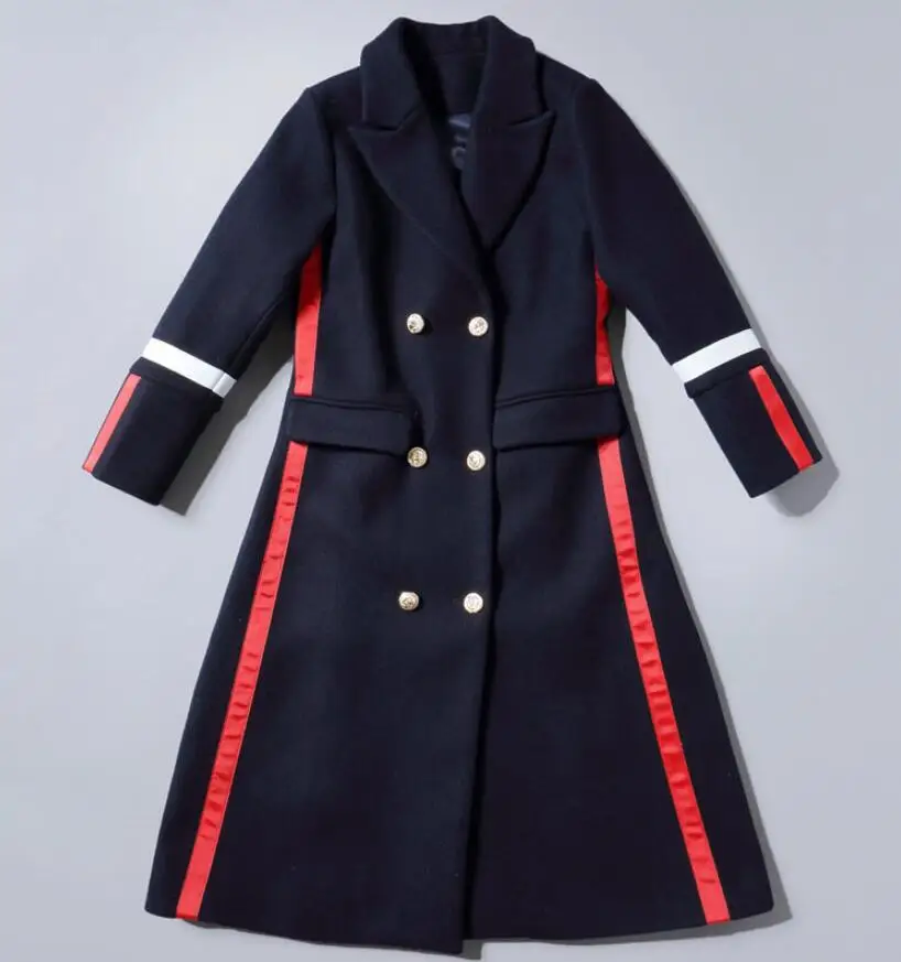 winter military style woolen coat women slim double breasted wool blends coat