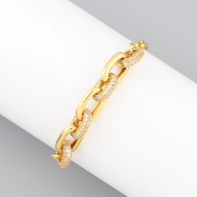 Femme Micro Pflastern Strass Kupfer Gold Überzogene Chunky Kette Armband Modeschmuck Für Frauen Punk Geburtstag Party Geschenk – Detail 2