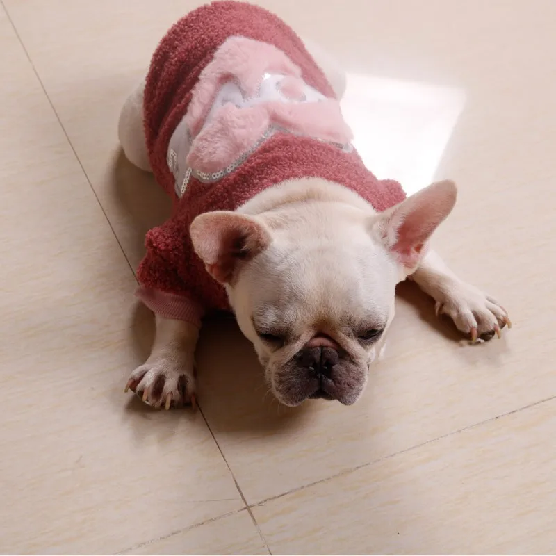 Pet осенне-зимние флисовые теплые 2-клёш одежда утепленный костюм маленьких собак в холодную погоду Футболка с сердечком