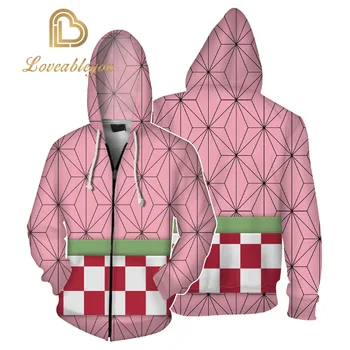 

Anime Demon Slayer Kimetsu No Yaiba Tanjiro Kamado Nezuko Cosplay Costume Hoodies Plus Size Jackets Halloween Party Women