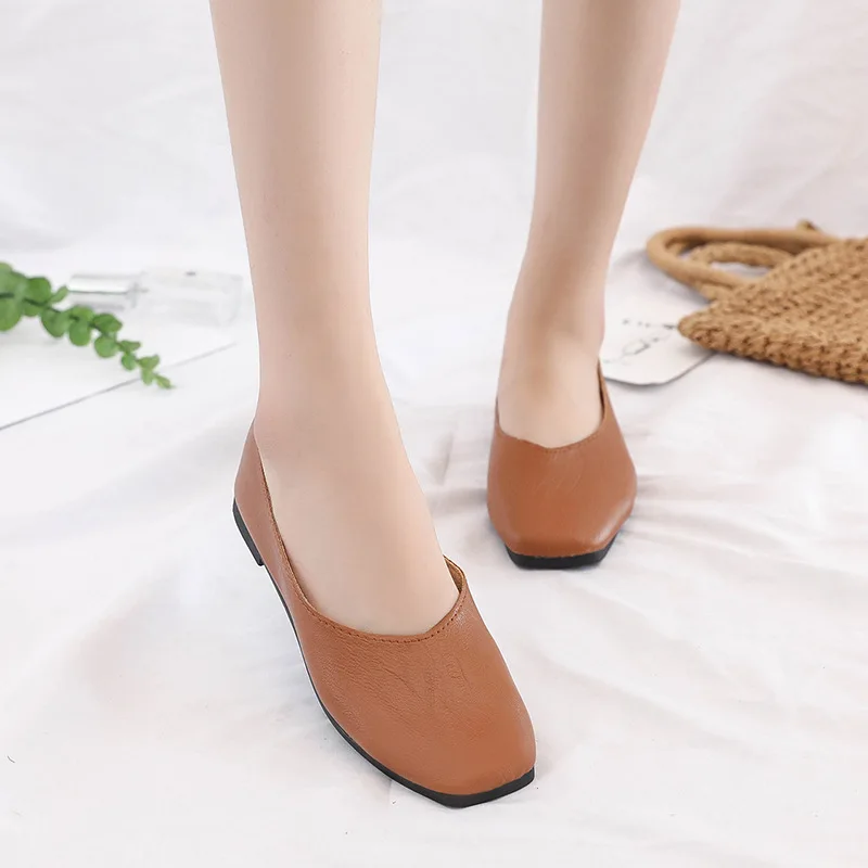 

QSR Single shoes female 2018 new flat bottom square head shallow mouth set foot shoes solid color casual wild grandma shoes