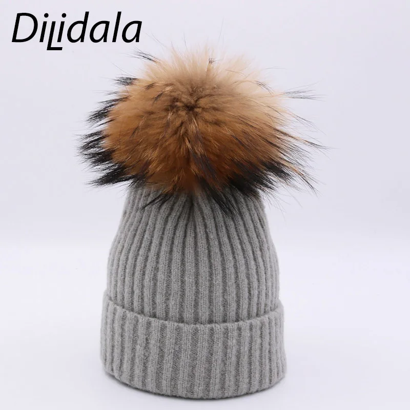 Dilidala, осенне-зимняя вязаная шапка с помпоном скорпиона, теплая шерстяная шапка, шапка из кроличьего кашемира, однотонная шапка с помпоном, мягкая шапка с хеджированием