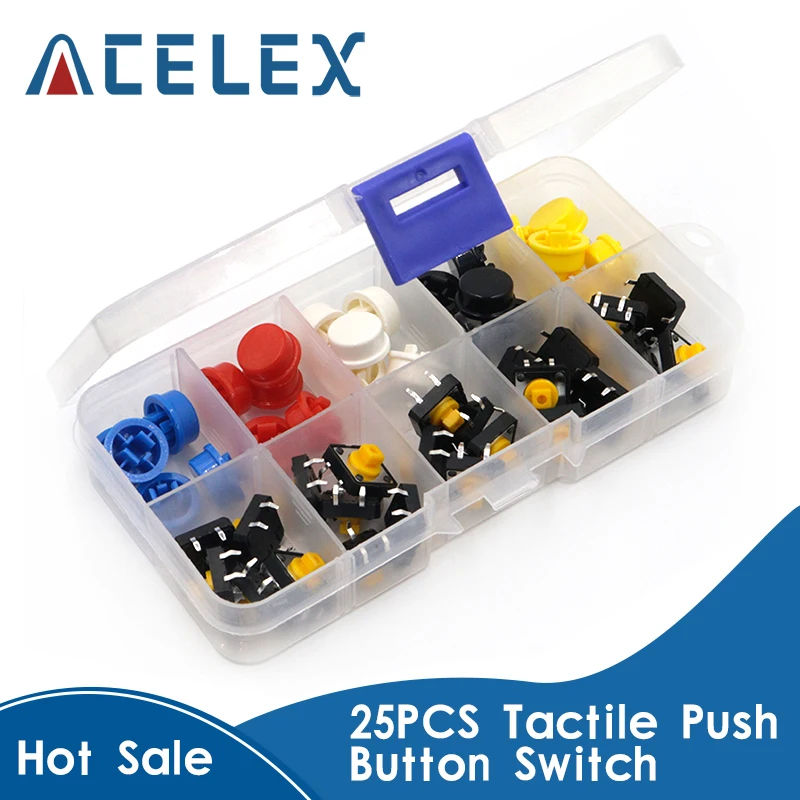 25PCS Tactile Push Button Switch Momentary 12*12*7.3MM Micro switch button + Tact Cap(5 colors) | Обустройство дома