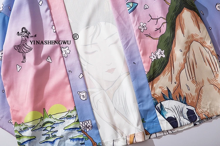 Yukata женское традиционное японское кимоно кардиган японский Азиатский Femme блузки хлопковое кимоно халат Harakuju винтажные рубашки топы с принтом