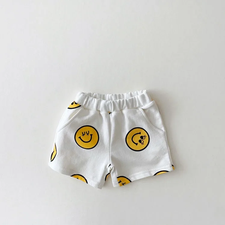Spring Summer New Cotton Baby Clothes Set Boys And Girl Cute Smiley Print Tops + Shorts 2pcs Kids Children Clothing Suit