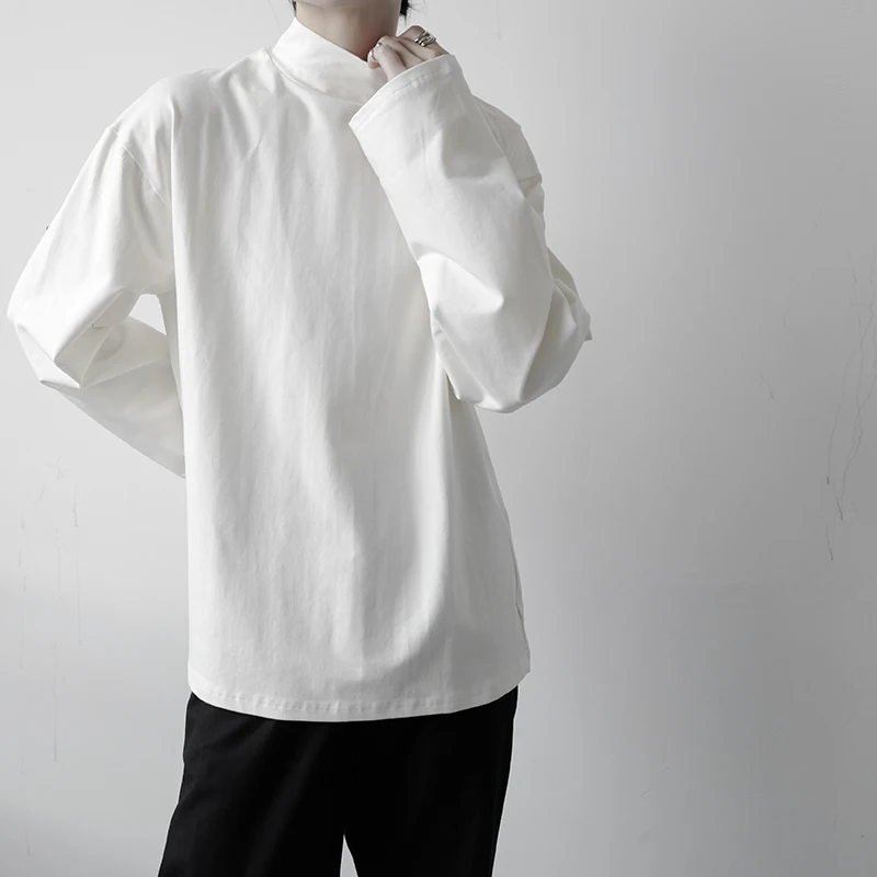 

Autumn men's small high collar solid color long sleeve T-shirt Korean version versatile youth loose casual bottom shirt fashion