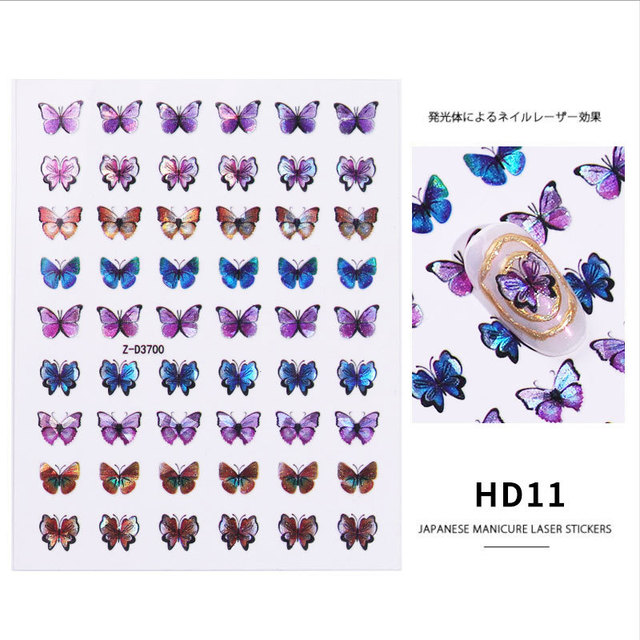 Butterfly Nail Art Stickers Adhesive Sliders Colorful Blue Flowers Nail Transfer Decals Foils Wraps Decorations Dropshipping