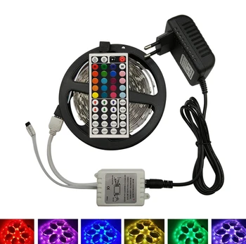 

SMD 5050 12V LED Strip Light 5M LED Holiday 44 key Remote Diode RGB 60LED/s Waterproof Strip Ribbon Neon Tape 5A Power Adapter