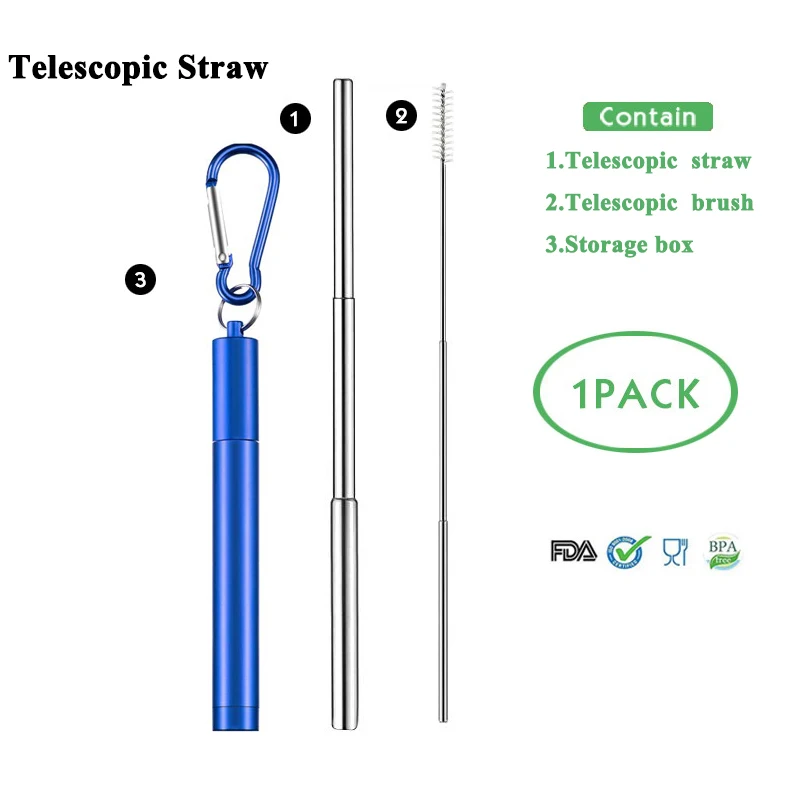 Телескопическая металлическая соломенная Складная многоразовая солома портативная соломка из нержавеющей стали с чехлом и щеткой для путешествий на открытом воздухе - Цвет: straw I