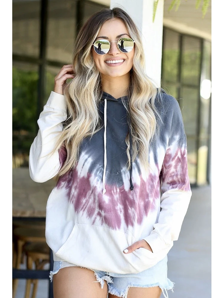 Tie Dye Long Sleeve Sweatshirt Hoodies Women Bts Bangtan Print Pullovers Hoodies Aesthetic Polyester Regular Women Clothing 2020