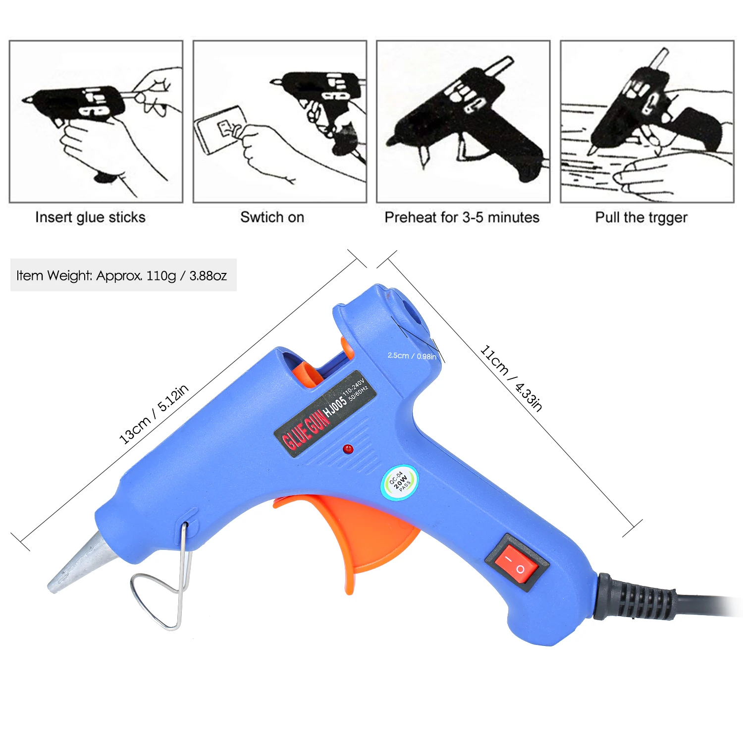 20 Вт термоплавкий клеевой пистолет термоплавкий клеевой станок многофункциональный промышленный бытовой DIY клеевой пистолет с кнопкой переключения синий HJ005
