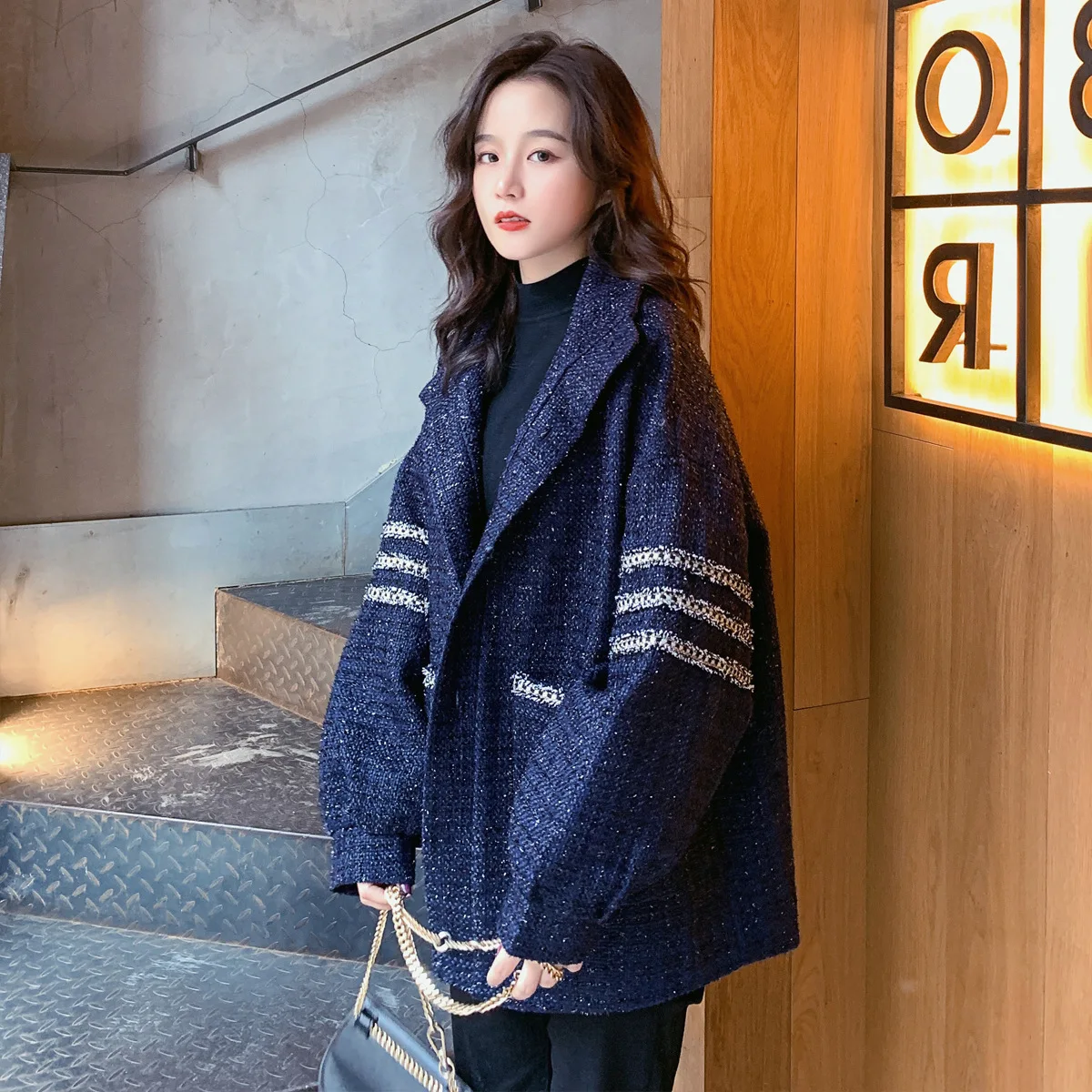 

Photo Shoot Graceful Webbing Sequin in Tweed Cropped Jacket Women's 2020 Spring New Style Single Breasted Loose-Fit Lantern Slee