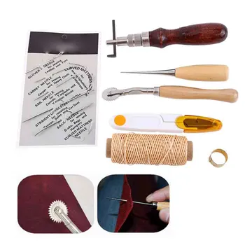

13PCS Professional Leather Craft Tools Kit Hand Sewing Stitching Punch Carving Work Saddle Groover Set Accessories Supplies