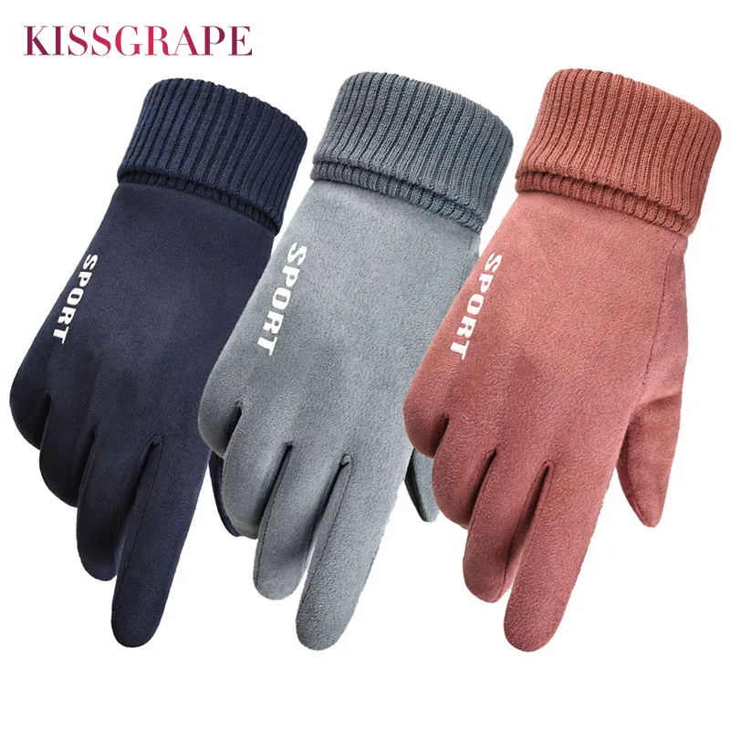 Winter Unisex Warm Suede Leather Gloves for Women Men's Touch Screen Gloves Mittens Male Autumn Driving Fashion Guantes