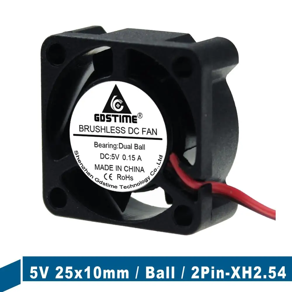 

10 шт./партия, Бесщеточный мини-вентилятор Gdstime 5 в 2 контакта 25 мм 25x25x10 мм 2510