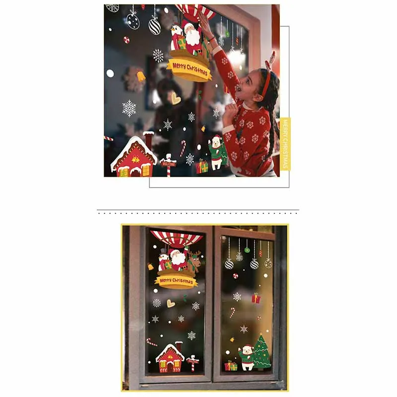 Merry Christmas настенная Рождественская наклейка украшение стеклянная наклейка Рождественская елка узор стекло для витрин дверной фон