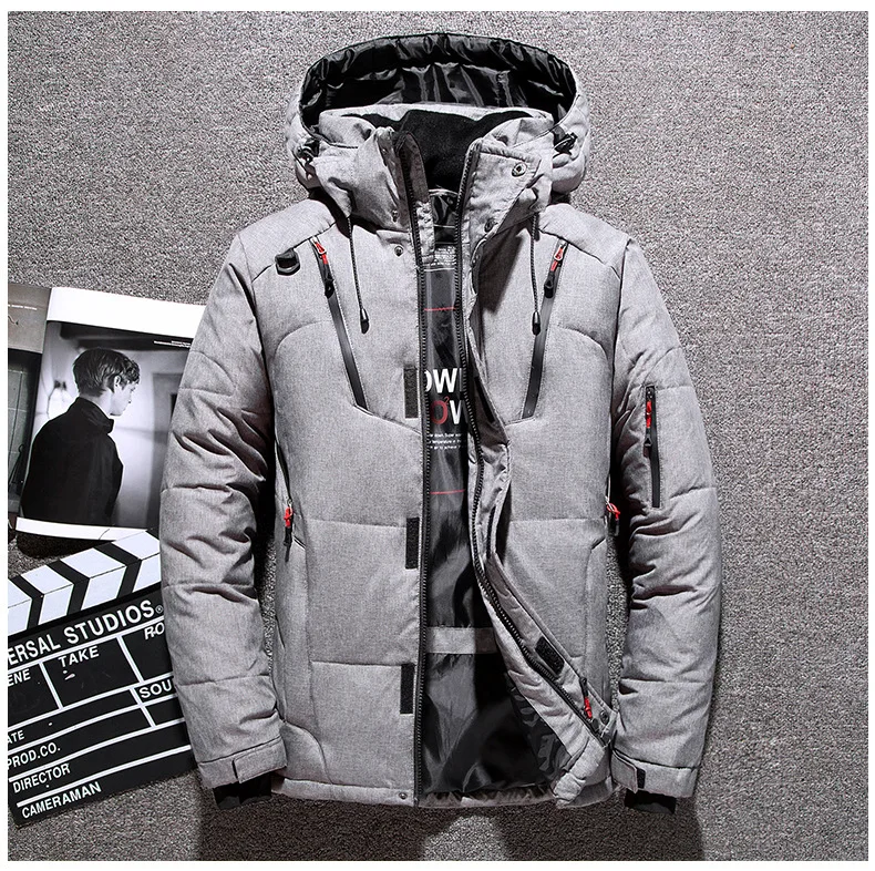 Winter Warm Men's Jacket Coat White Duck Down Parka Thick Puffer Stand Thick Hat High Quality Overcoat Fashion Down Jacket Male down parka