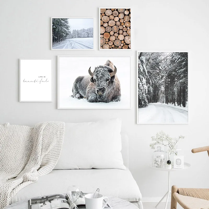 

Winter Landscape Pictures Scandinavian Posters Nordic Forest Scenery Wall Art Canvas Prints Painting Modern Home Room Decoration