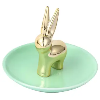 

1 Pc Ceramic Jewelry Storage Tray Creative Golden Rabbit Ring Holder Earring Storage Dish Clip Small Items Holding Plate
