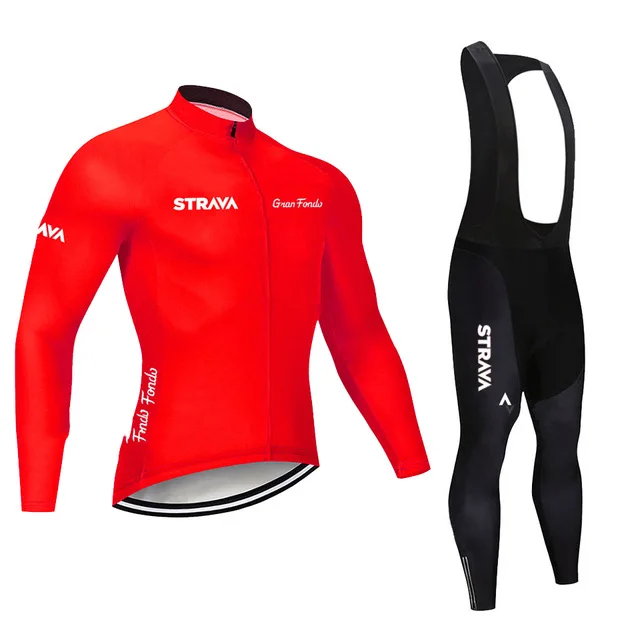 2022 STRAVA Team Long Sleeve Cycling Jersey Set Bib Pants Ropa Ciclismo Bicycle Clothing MTB Bike Uniform Men Clothes | Спорт и