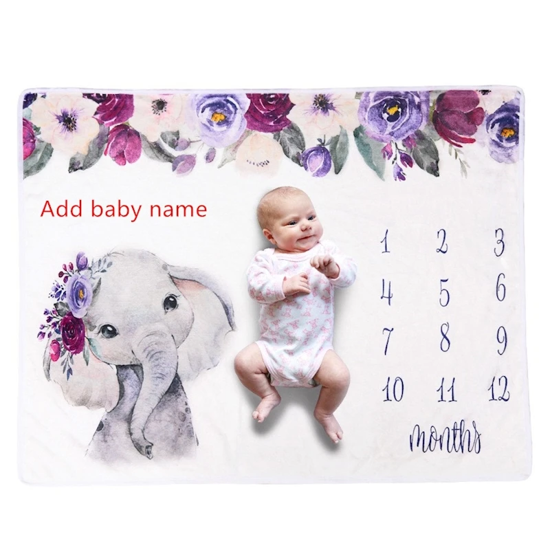 Couverture De Jalon Personnalisee Avec Nom De Nouveau Ne Elephant Pour Bebe Emmaillotage Berceau Literie Cadeau D Anniversaire Accessoires De Photographie Aliexpress