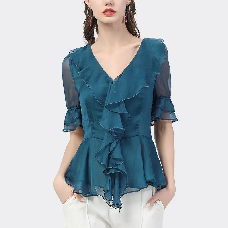 2018 Women Short Blouse Peplum Peplum Shirt Womens Clothing Chiffon