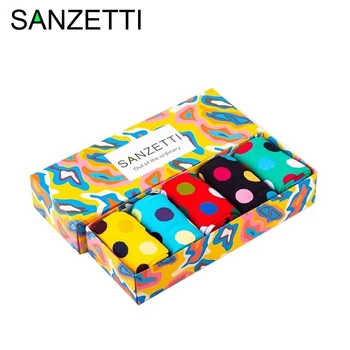 

SANZETTI 5 Pairs/2020 Colorful Highlight Men's Casual Combed Cotton Dress Socks Fun Circular Pattern Happy Wedding Prom Socks