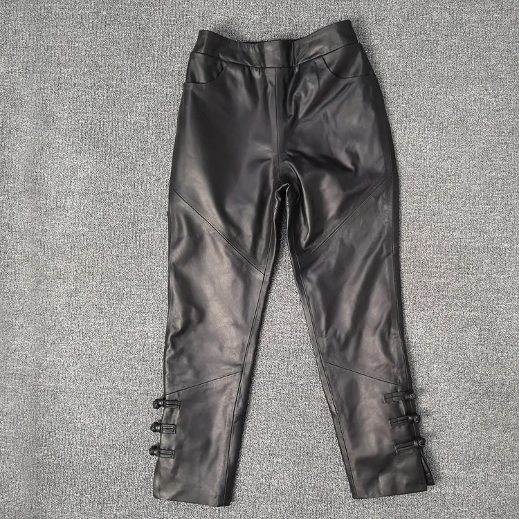 Real leather pants Buckle sticthing 