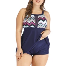 Синий комплект танкини размера плюс, комплект из двух предметов, купальник с принтом,, Maillot de bain femme, купальник большого размера, танкини, бразильский пляжный купальник