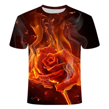 

New men's summer flame pattern 3D printing men's and women's short-sleeved round neck short-sleeved T-shirt fashion shirt tops