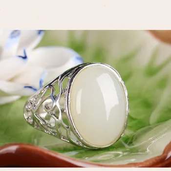 

Vintage Atmospheric Jade Ring With Certificate Natural Hetian Jade Opening 925 Silver Men And Women Ring