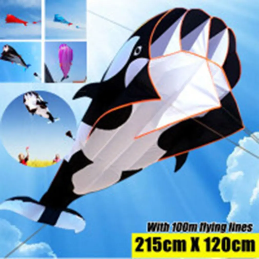 NEW Black 3D Cartoon Whale Framele Software Kite Single Line BechWith String 