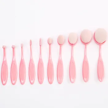 

10pcs Pink Makeup Brushe Set Soft Oval Head Shaped Foundation Concealer Brush Kit Cosmetic Tool Professional Makeup Brush Holder