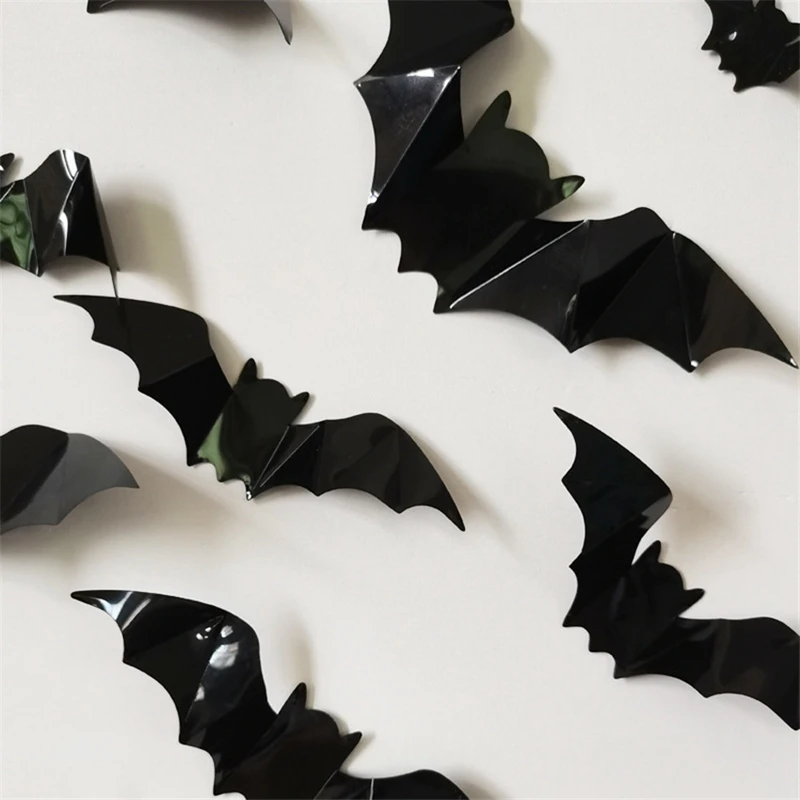 16Pcs Black 3D PVC Bat Wall Stickers Halloween Home Decor Kids Room Decoration Wall Decals DIY Party Kids Art Wall Sticker