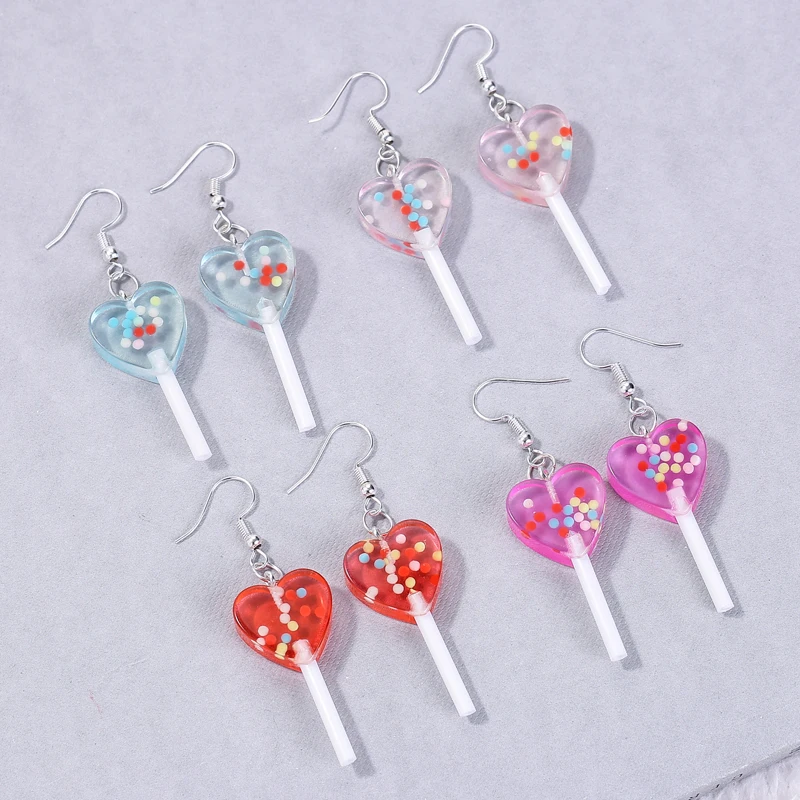 Dangle earrings drop earrings long earrings dome teardrop earrings 1Pair women resin lollipop crafts glitter candy shape charms bff friendship jewelry